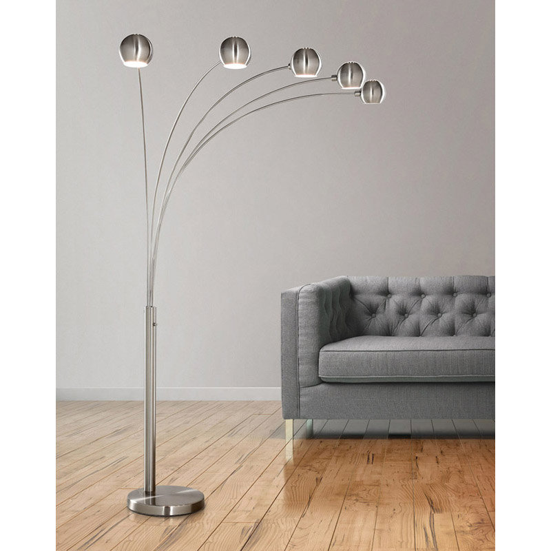 Brushed Nickel Adjustable Arc Floor Lamp with Metal Shades