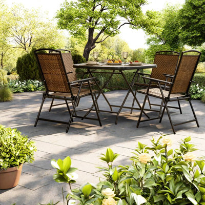 Space Saving Patio Dining Sets, Steel Rattan Modern Set for Small Patios