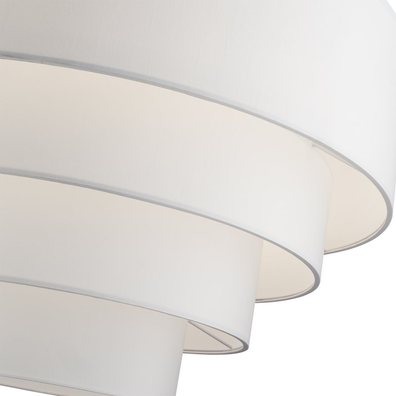 5 Light Bronze Medium Pendant Chandelier With Hand Crafted Off-White Fabric Hardback Shades, Brushed NIckel, 8