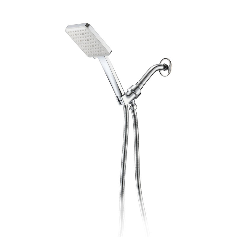 Pomme de douche avec 6 modes de jet - détachable, minimise les restrictions, inclut le robinet à main à bras dans les modes, carré