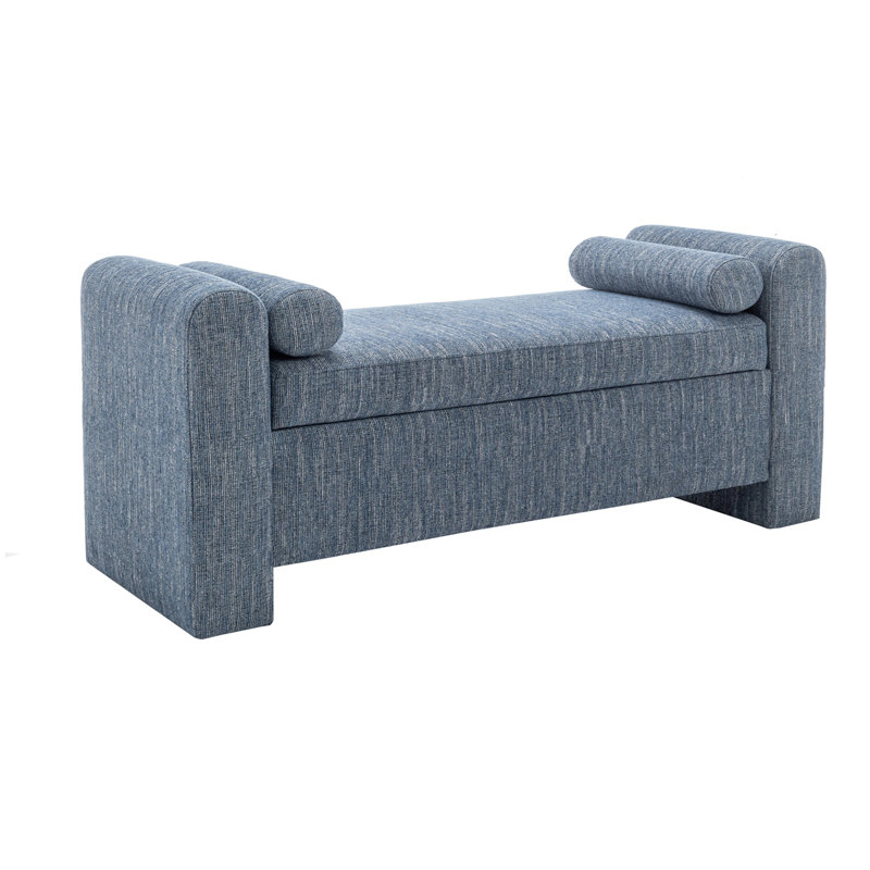 Banc de rangement rembourré en polyester Lataja, Bleu marbré, H 24 po x l 57 po x P 19,7 po