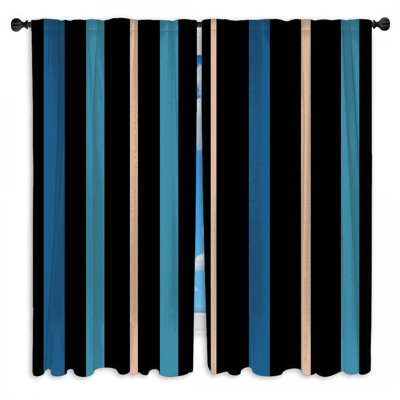 Black Blue Striped Window Curtains Stripes Sheer & Room Darkening - 2 Panels