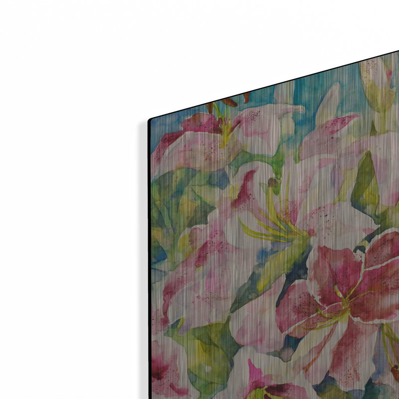 «Pink Lilies» par Annelein Beukenkamp, art mural en métal, 36 po x 36 po, H 12 po x l 12 po