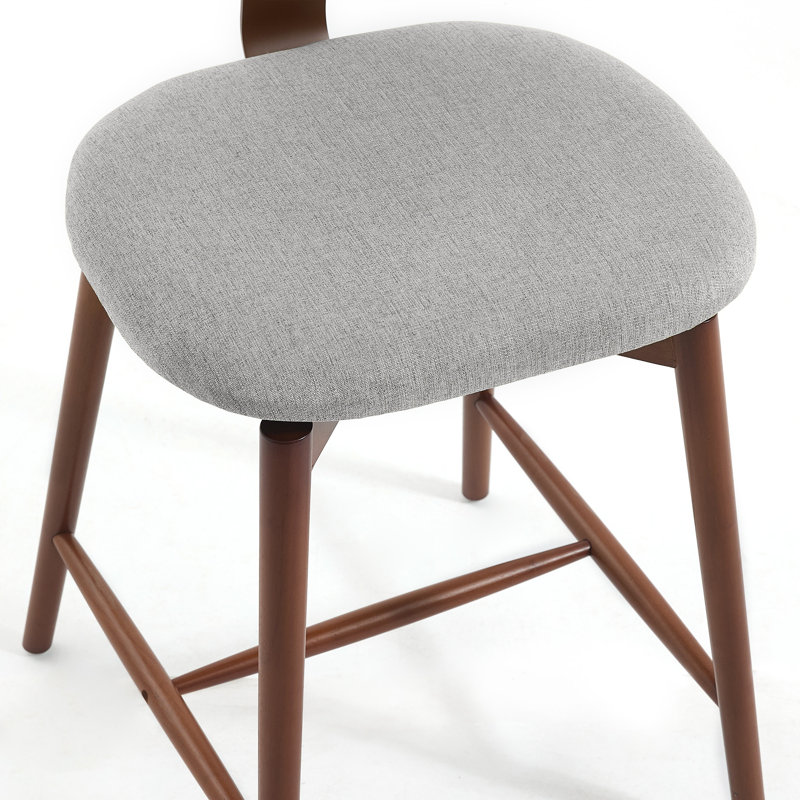 Tabouret de bar pivotant rembourré en mélange de coton avec dossier incurvé, Gris clair