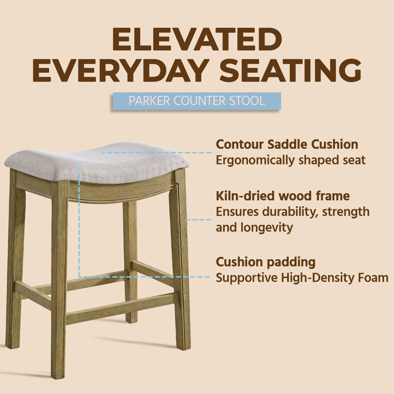  Parker Backless Saddle Counter Stool, Natural, Cream Upholstery, 2 Pack