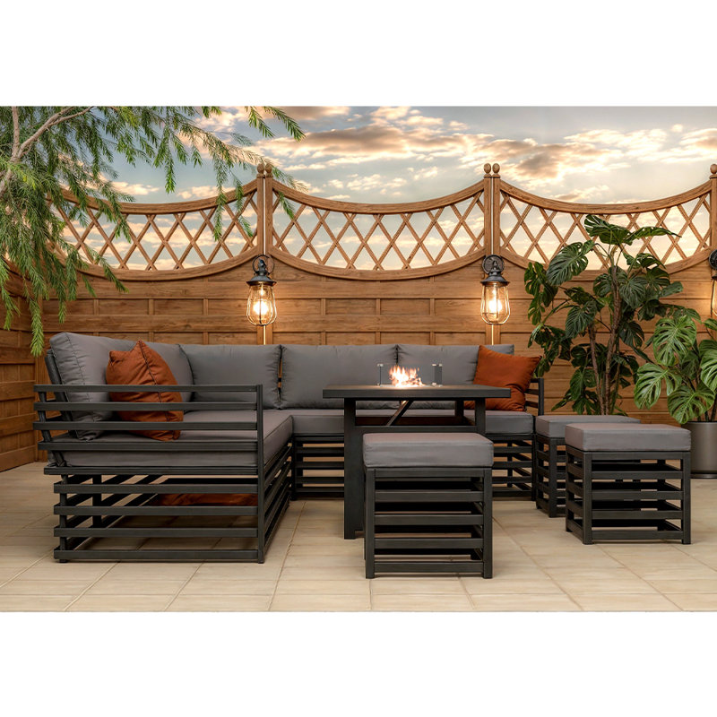 Morvan 9 - Person Patio Dining Set with Rectangular Table , Cushions Included