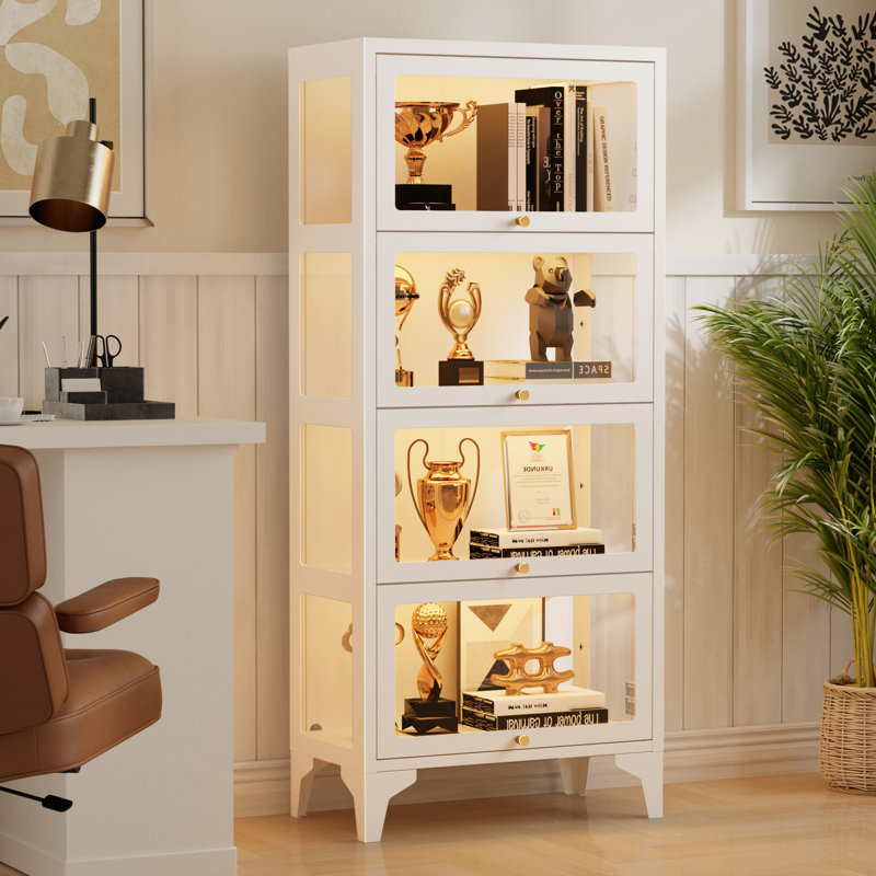 Vitrine à plateau rabattable à 4 niveaux - verre trempé à 3 côtés, éclairage RVB magnétique, cadre en acier laminé à froid (H 55 po x l 23,6 po x P 12,6 po)