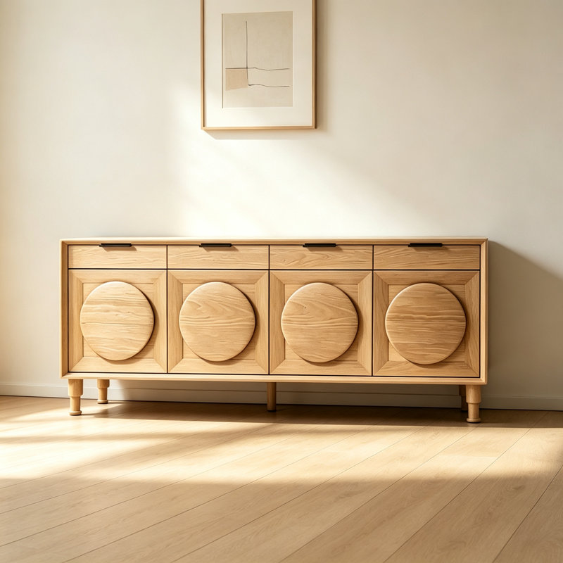 Buffet grande capacité de style rétro, 29.92" H x 75.98" W x 15.75" D, Burlywood