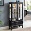 Vitrine lumineuse avec portes vitrées et tablettes réglables Vitrine vitrée 2 portes avec lumières DEL et tiroir pour la décoration intérieure et le rangement