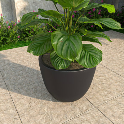 Pot à fleurs rond Owaper en fibre de pierre MGO fabriqué à la main Owasso - Utilisation intérieure et extérieure avec drain pour patio, jardin, cour et maison moderne