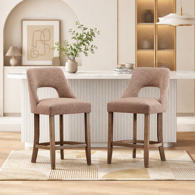 Ensemble de 2 tabourets de bar rembourrés à hauteur de comptoir, conception moderne avec pieds en bois pour la cuisine et la salle à manger, orange