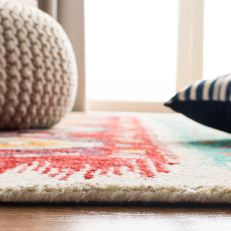 Hand Tufted Wool/Cotton Southwestern Rug in Light Blue/Red, Rectangle 5' x 8'