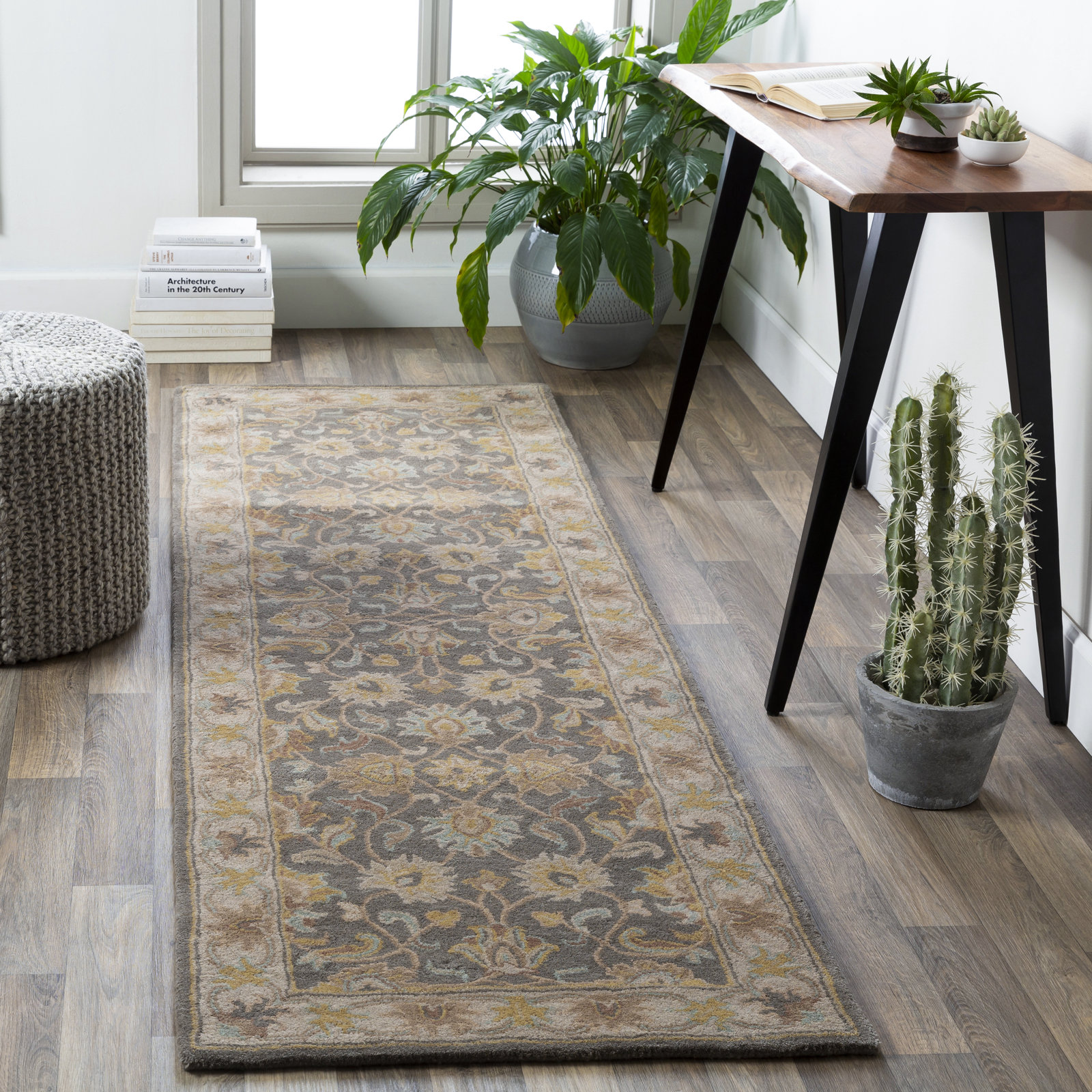 Arden Charcoal Beige Yellow Hand-Tufted Wool Rug, Runner 2'6" x 8'