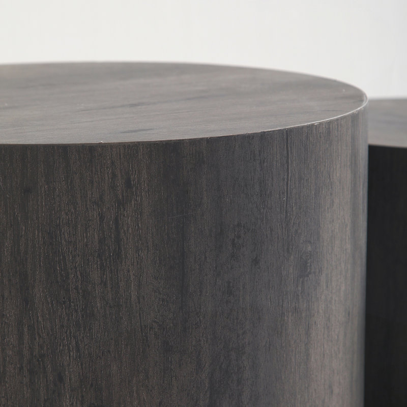 Ensemble de 2 tables basses rondes en bois Nesting, Grain de bois noir