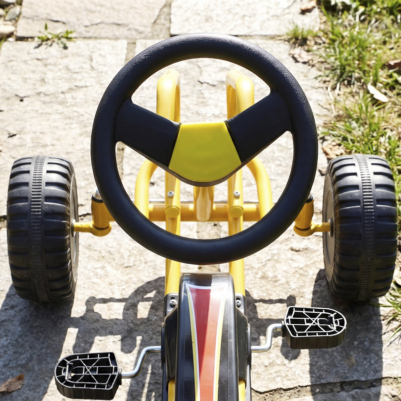 Karting pour enfants, karting à pédales 4 roues avec volant, siège réglable, frein à main de sécurité, voiture électrique extérieure pour garçons et filles de 3 à 6 ans, jaune