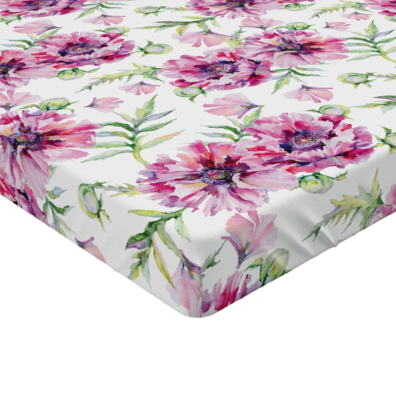 Drap-housse Ambesonne, Drap-housse grand, Rose pâle, vert paon / floral