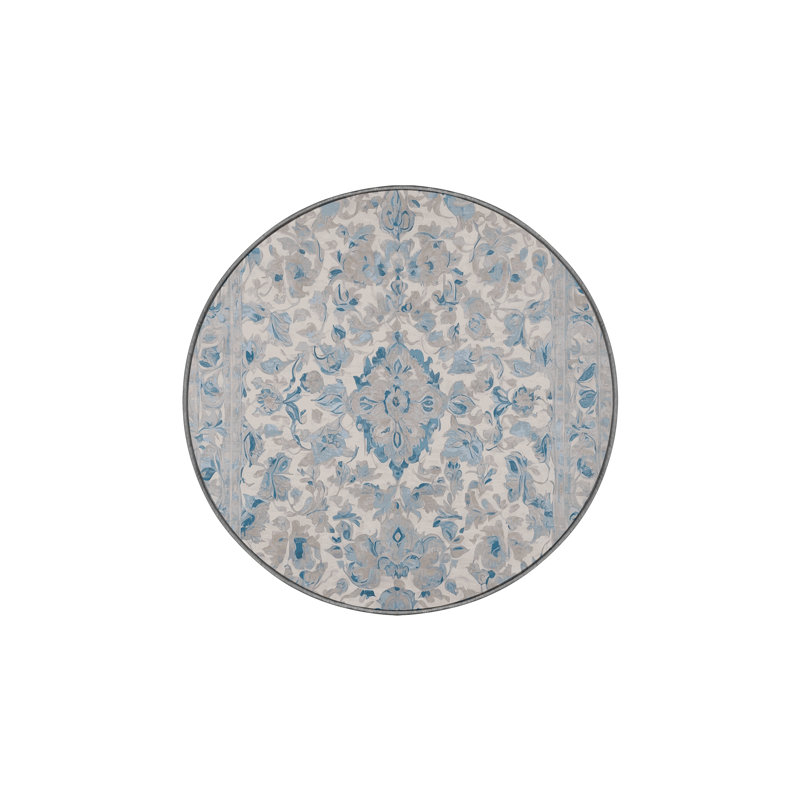 Machine Washable Gray Area Rug, Round 7'
