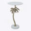 Table d'appoint ronde 14 po x 14 po x 24 po avec plateau en marbre blanc et palmier doré