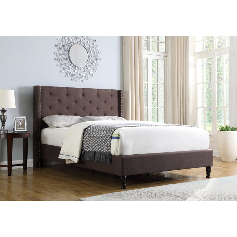 Lit plateforme bas capitonné Acklin, Double, Brun