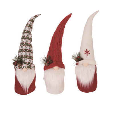  Grand gnome en mousse / tissu avec verdure, ensemble de 3 décorations de Noël