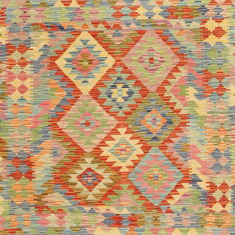 Tapis orange / vert mer Khiron, Carré 8 pi x 8 pi