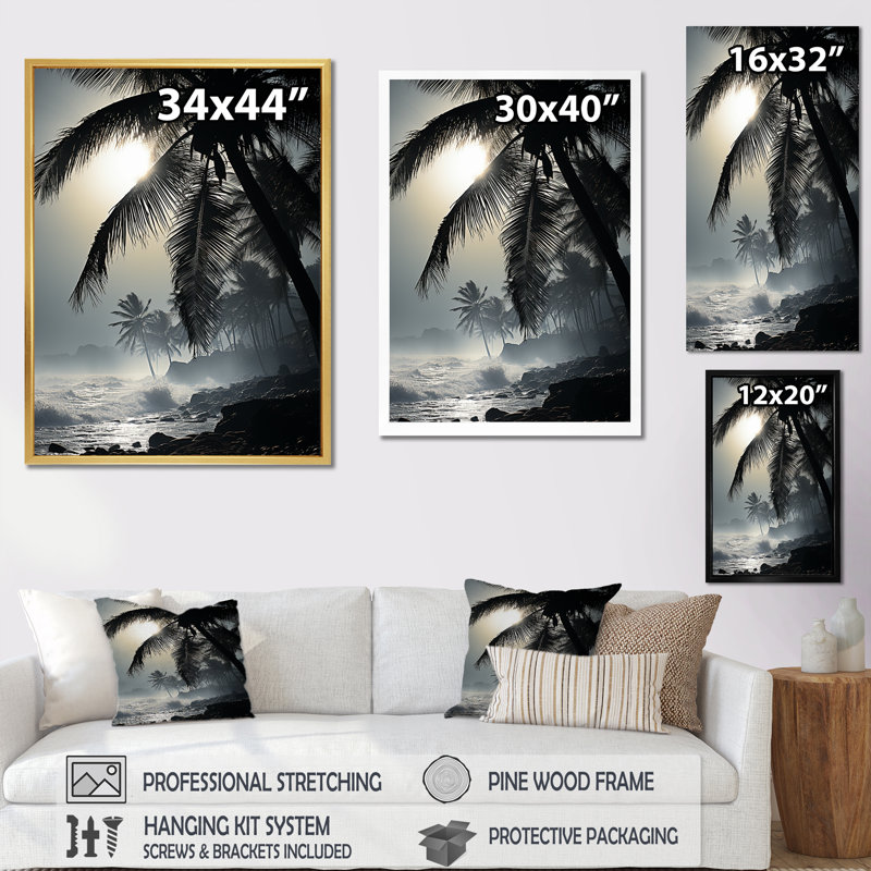 «Swaying Palms Serenade Oceanview», reproduction sur toile, Cadre noir, H 32 po x l 24 po x P 1 po