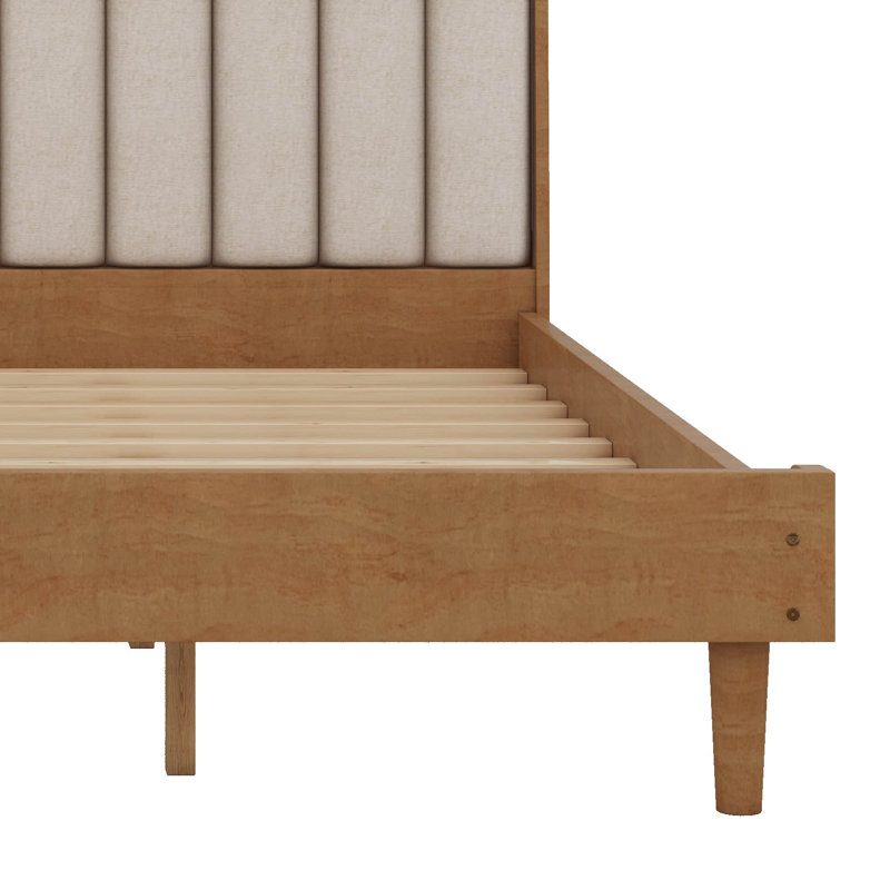 Très grand lit en bois avec tête de lit tapissier à clavier, lit plateforme en bois massif, mobilier de chambre moderne