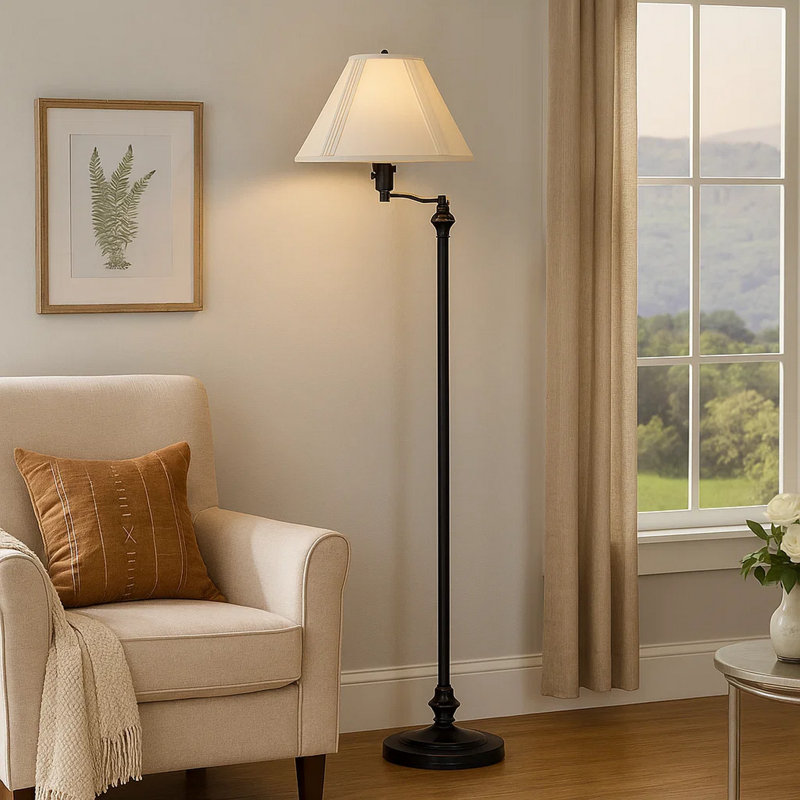 Janessa 59'' Swing Arm Floor Lamp, Black