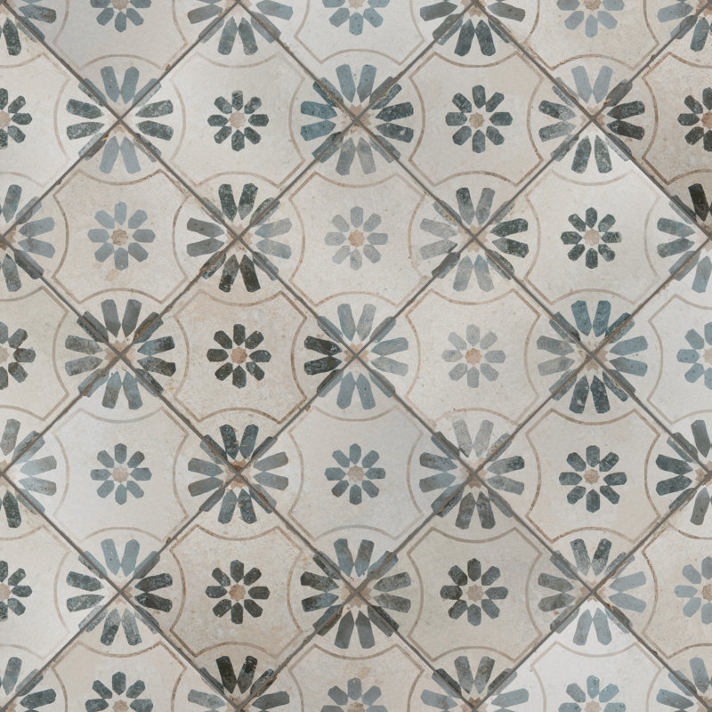 Carreau de céramique 17,63 po x 17,63 po Kings, Blanc / bleu