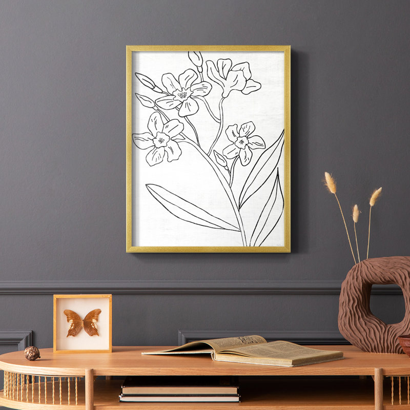 Reproduction encadrée botanique II, Doré, H 20 po x l 16 po