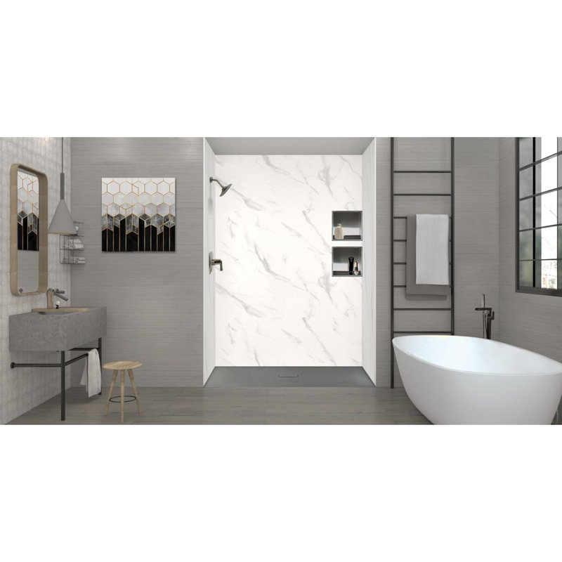 Base de douche à seuil zéro 60 po x 40 po avec drain central Transolide Trimslate, Gris foncé