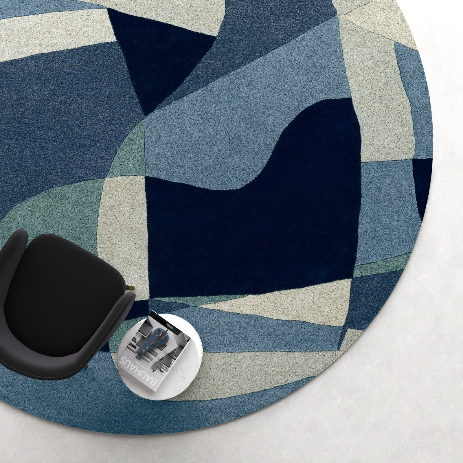 Gaye Teal Navy Beige Hand-Tufted Geometric Rug, Round 6'