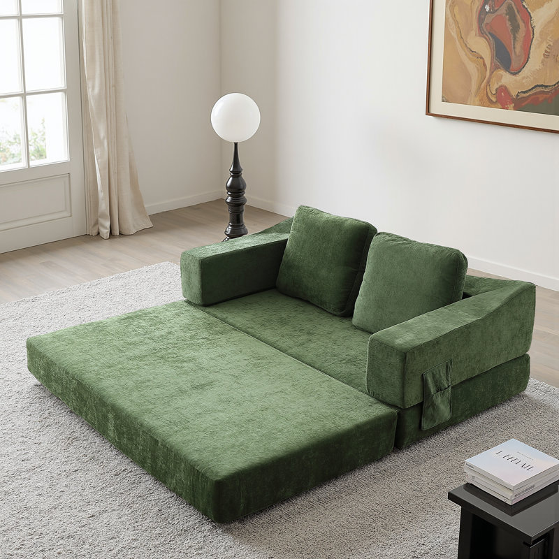 Dential 70.8" Upholstered Loveseat Convertible Sleeper Sofa Bed, Green