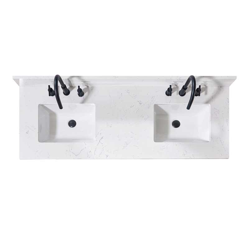61" Aosta White Composite Stone Double Vanity Top with Sinks