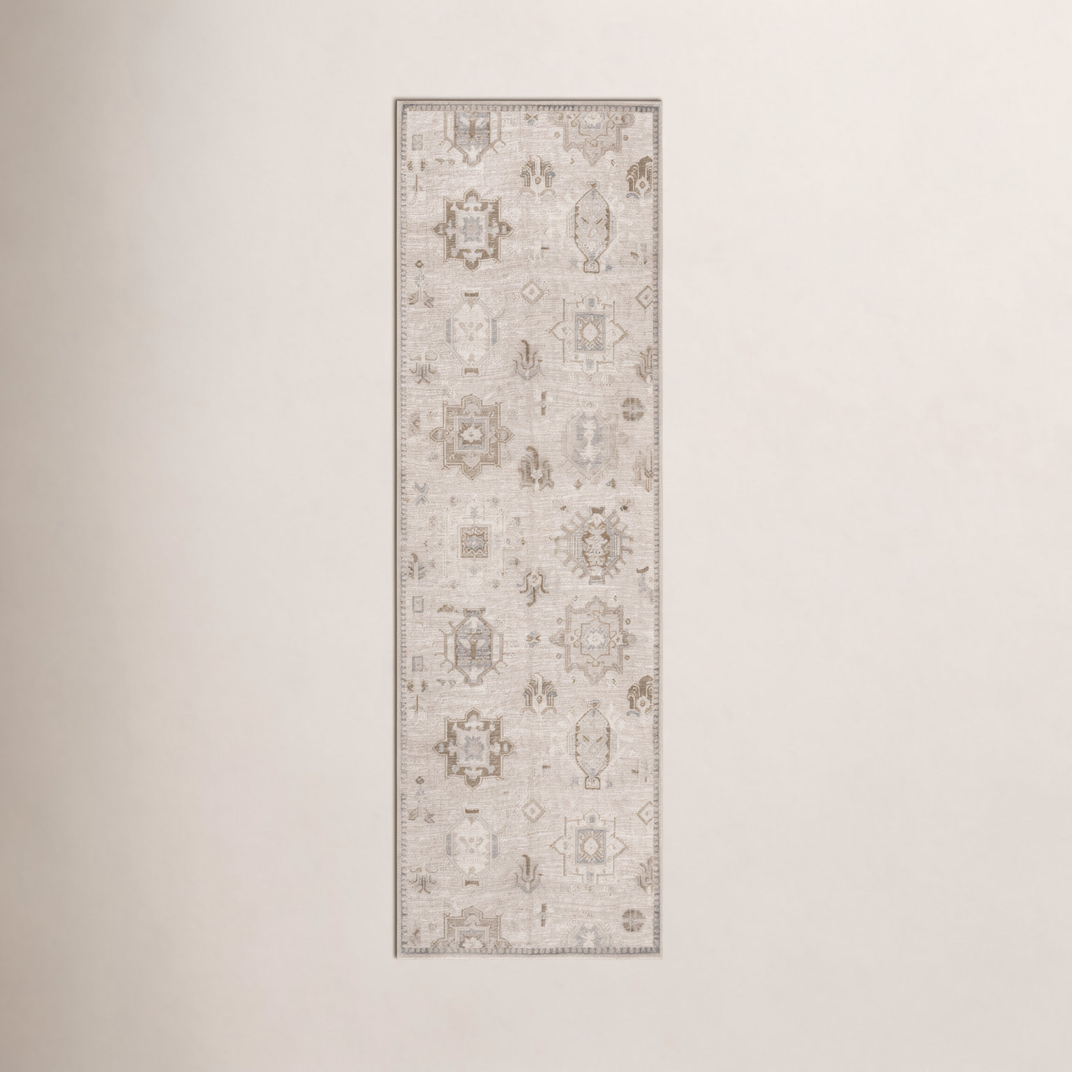 Beige Ivory Machine Washable Oriental Rug, Runner 2'6" x 8'