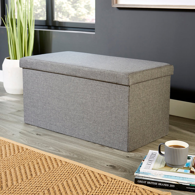 Peachey 76cm Wide Velvet Rectangle Solid Colour Standard Ottoman with Storage, Linen Charcoal