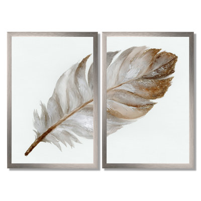 «Brown Watercolor Feather Elegance», art sur toile Glam Feather, art mural brun Glam 2 pièces