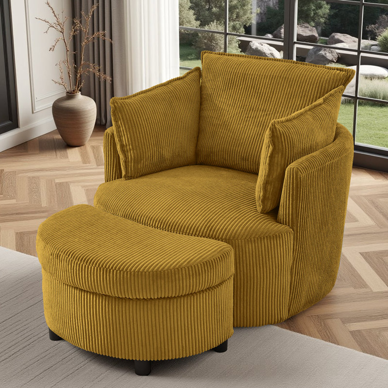 360° Swivel Chair With Ottoman, Yellow