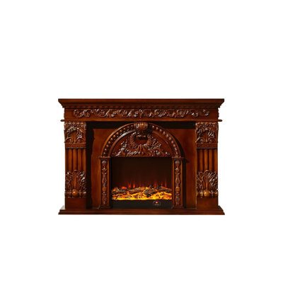 European-style carved decorative electric fireplace with decorative fireplace core and simulated flames