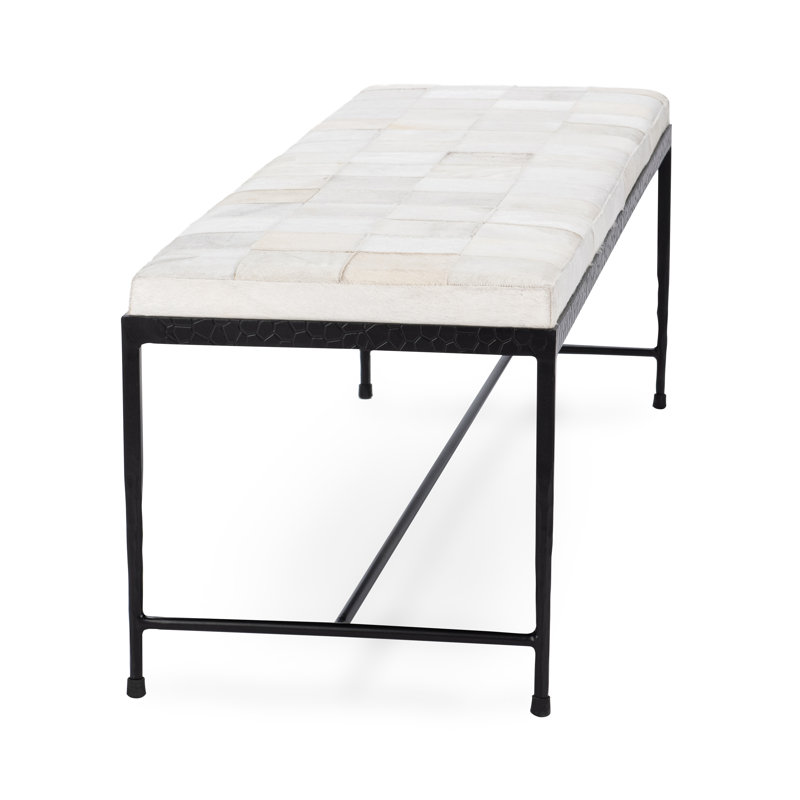 Banc en cuir véritable Achen, Ivoire ivoire, H 18,5 po x l 60 po x P 18 po
