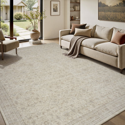 Tapis beige antidérapant lavable d'inspiration rétro pour le salon, la chambre à coucher