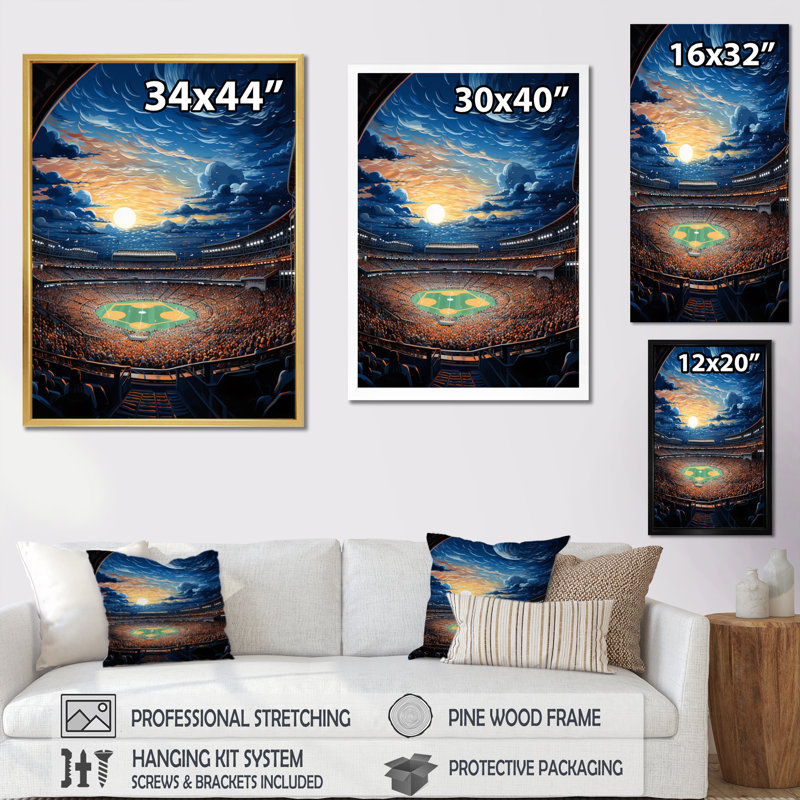 «Stadium In Spotlight At Night II - Cityscapes», reproduction d'art sur toile, Encadrement doré, H 40 po x l 30 po x P 1,5 po