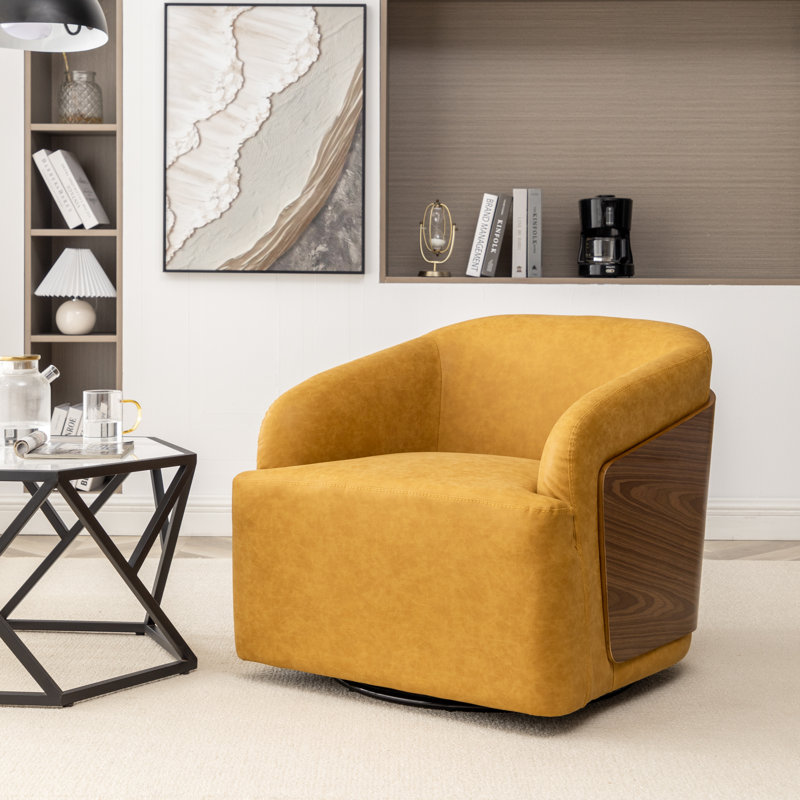 Fauteuil demi-tonneau rotatif en simili cuir Andretta, Jaune