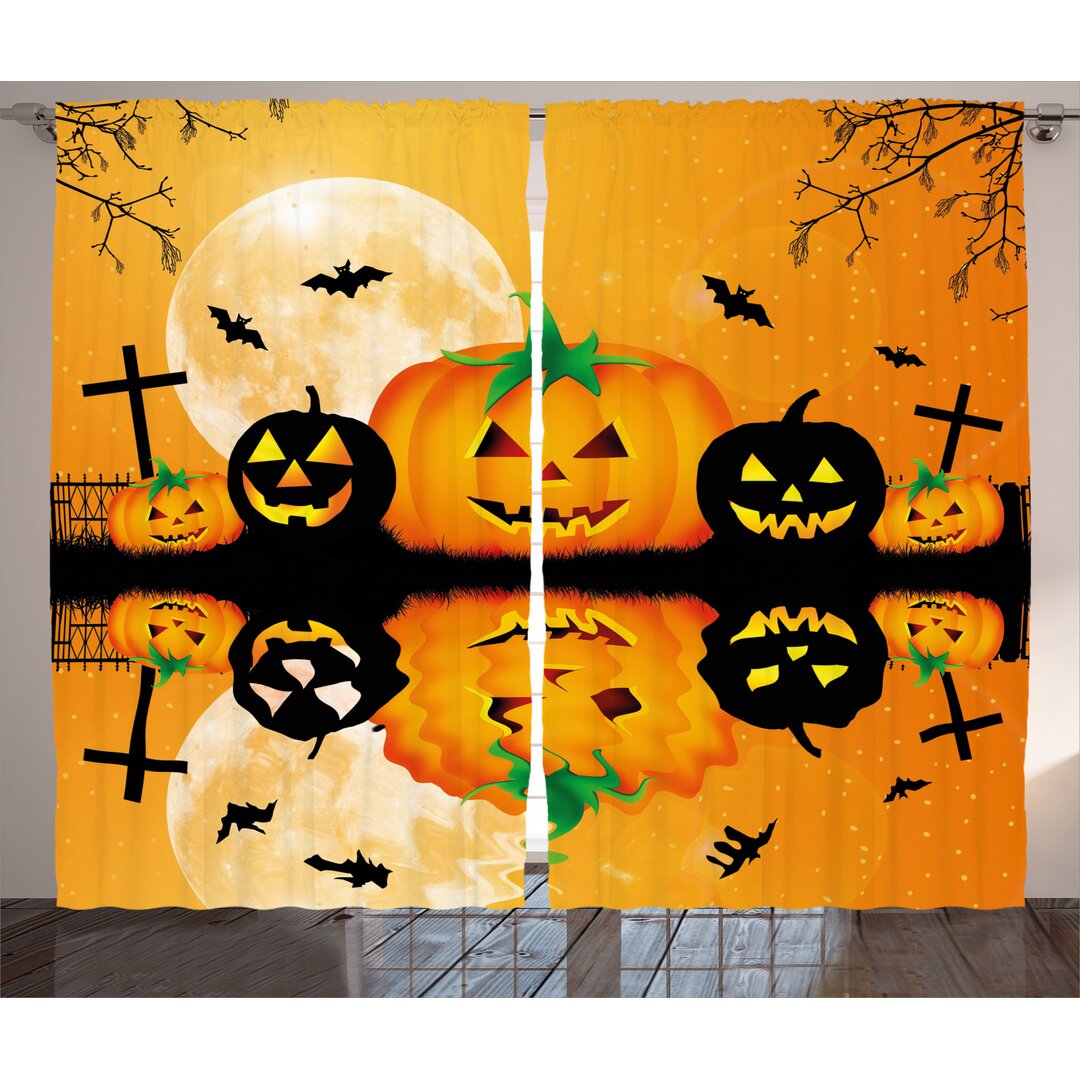 Rustikaler Vorhang, Scary Pumpkin, Halloween, Orange Schwarz