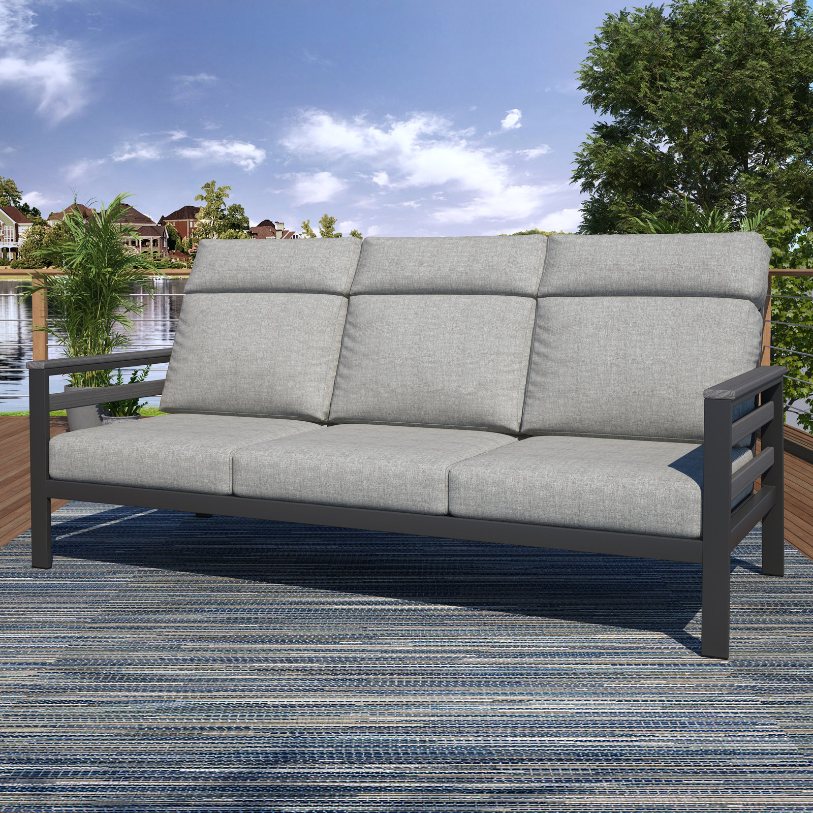 Townsend Metal Outdoor Sofa With Sunbrella Cushion, Canvas Granite, Gray