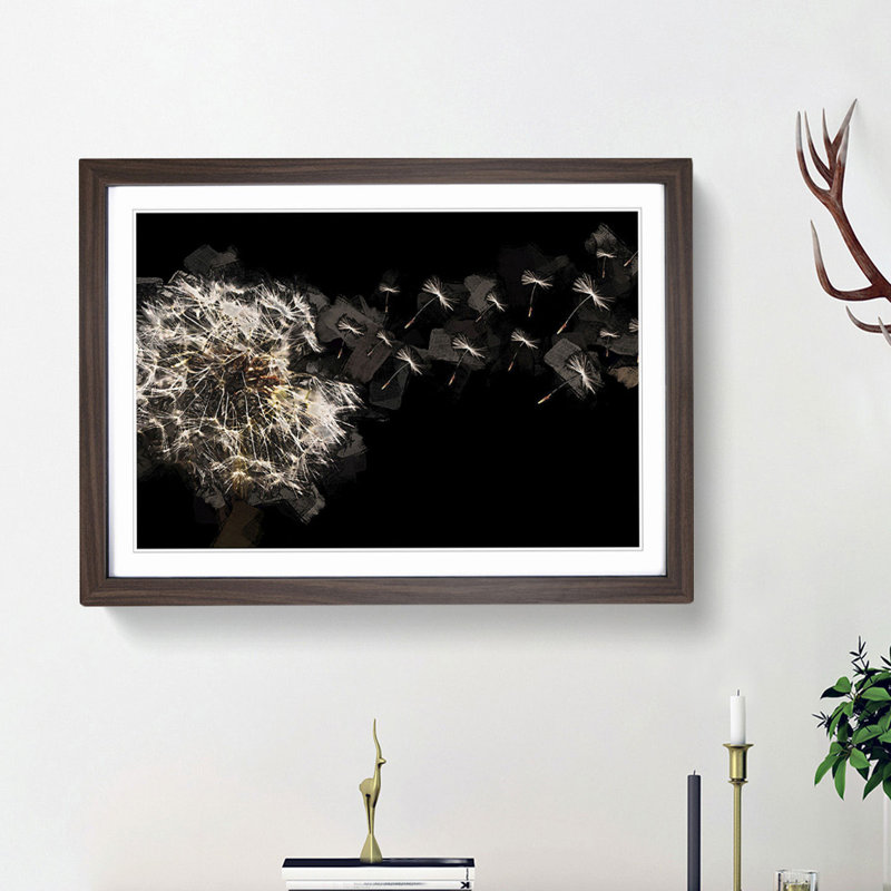 Dandelion Seeds in Flight in Abstract - Picture Frame Graphic Art Print, 27cm H x 36cm W x 2cm D, Walnut Framed