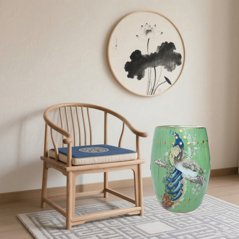 Tabouret en céramique fleur et oiseau