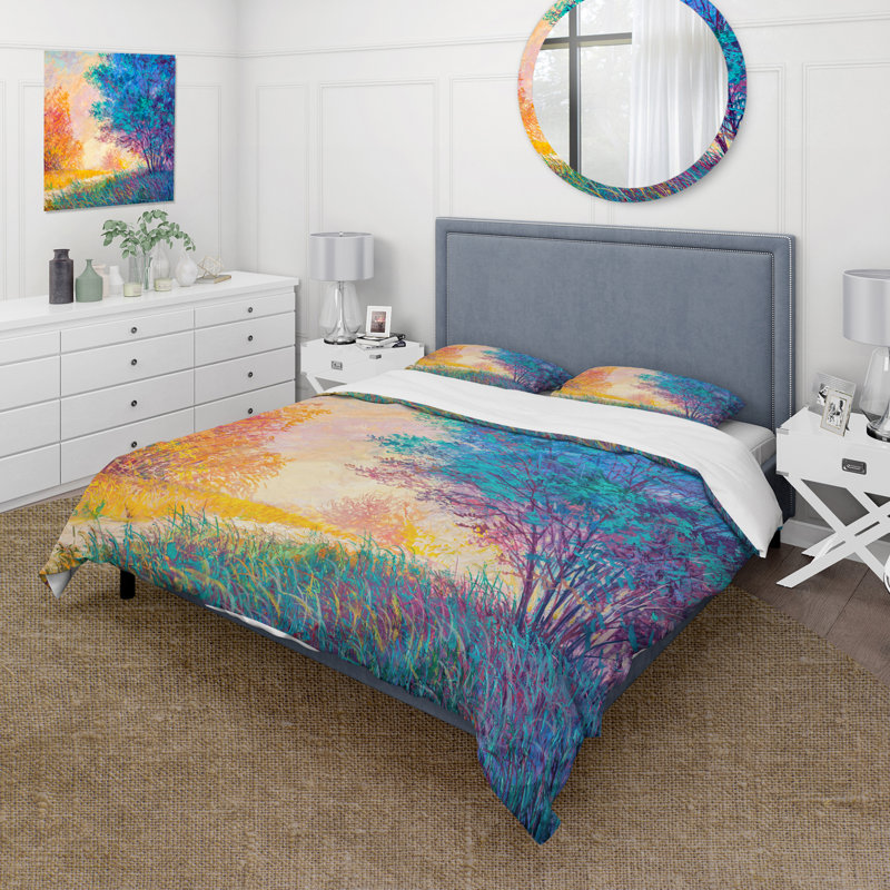 Coucher de soleil en automne - ensemble de housse de couette traditionnel - microfibre de polyester