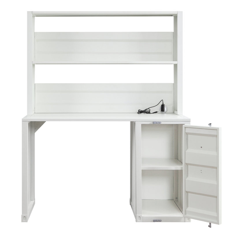 Bureau d'écriture avec verrou en métal blanc Largeur du bureau, panneaux de cargaison encastrés de hauteur de 58,98 po, tablette de rangement de H 20 po x P 12 po, limite de poids de 100 lb