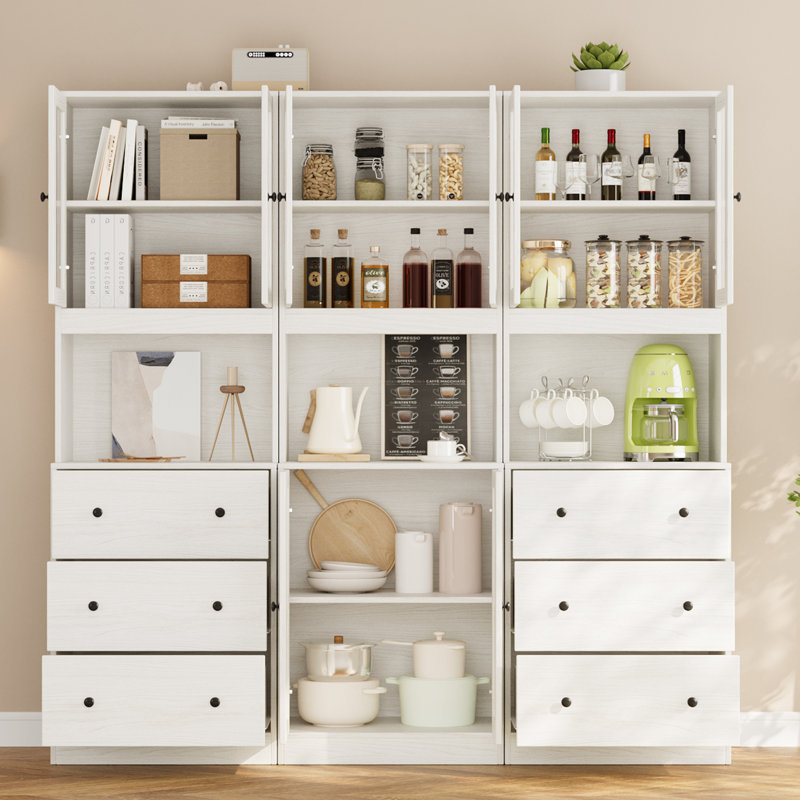 Book Cabinet Storage Bookcase, 5-Tier Modern Bookshelves With 3 Large Drawer And Glass Door(2A+2B), White